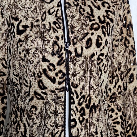 Joseph Ribkoff Sequin Brown & Tan Animal Print Double Zip Jacket Lined Blouse - Picture 13 of 14